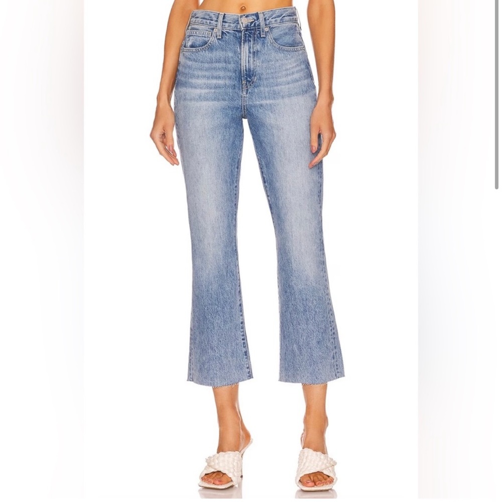 Veronica Beard Carly Kick Flare Jeans Pebble Stone Denim NWT High Rise Raw Hem